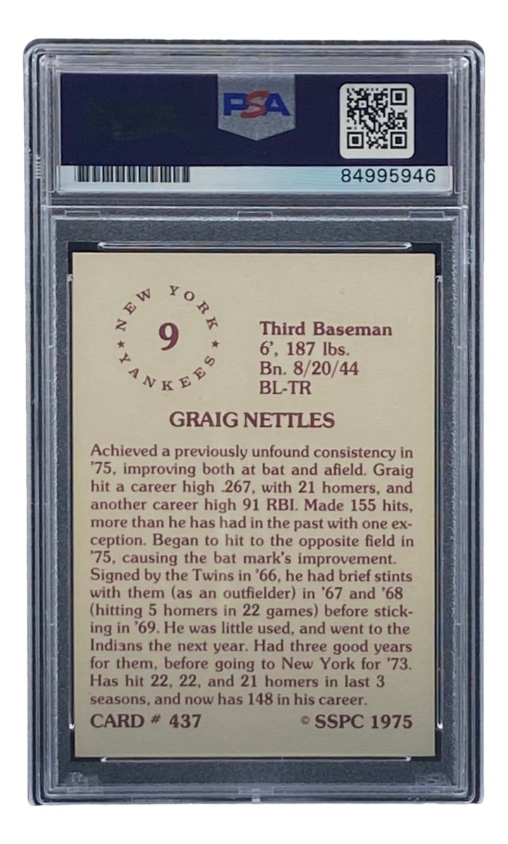 Graig Nettles Autographed 1975 New York Yankees SSPC #437 Baseball Card - PSA/DNA Certified - Perfect for Yankees Fans & Sports Memorabilia Collectors