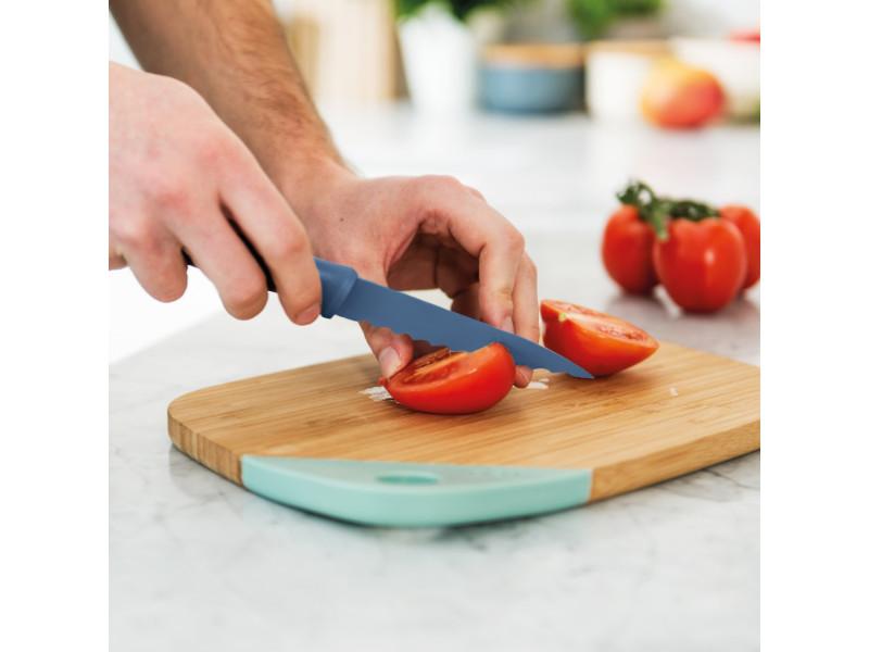 BergHOFF Leo 4.5-Inch Stainless Steel Serrated Utility Knife - Blue Kitchen Knife for Slicing Fruits, Vegetables & Bread - Perfect for Home Cooking & Camping