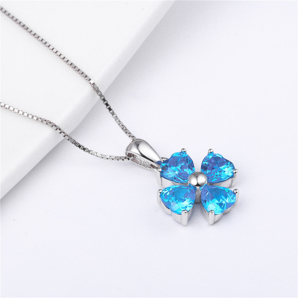 MABELLA 925 Sterling Silver Simulated Amethyst & Blue Topaz Heart-Shaped Four Leaf Clover Pendant Necklace for Women - Elegant Gift for Valentine's Day, Anniversary & Special Occasions