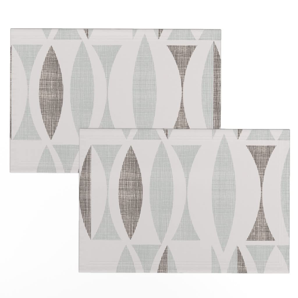 Premium Linen Cotton Canvas Placemats Set of 2 - Modern Farmhouse Gray Brown Waves Geometric Vintage Print Table Mats for Dining Room Decor, Kitchen Table Setting & Holiday Entertaining