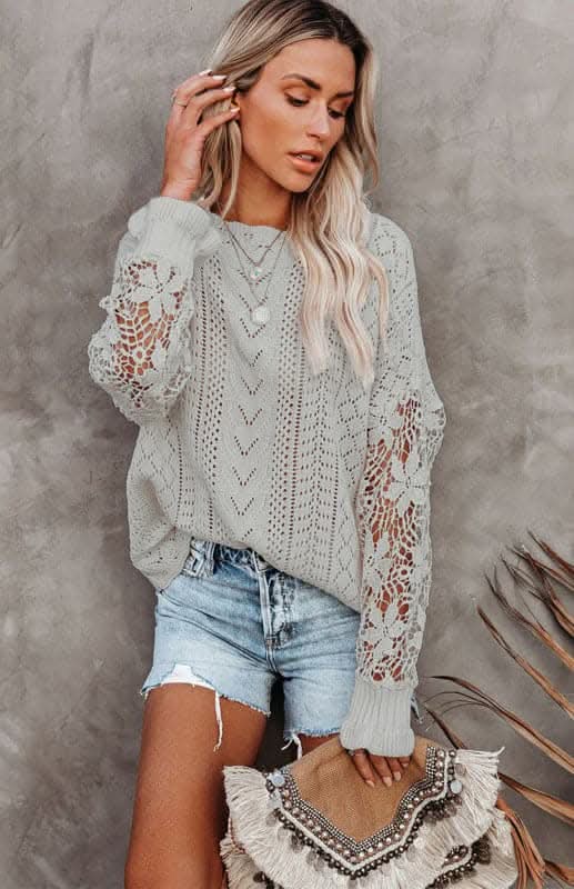 Elegant Cutout Petal Sleeve Sweater for Women - Trendy Knit Pullover for Fall & Winter - Perfect for Office, Date Night & Casual Outings