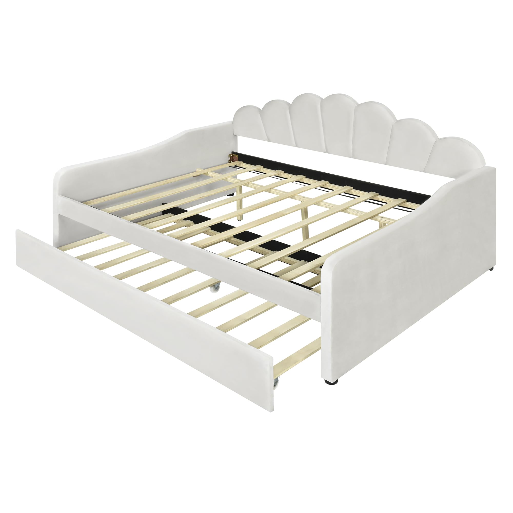 Bellemave Full Size Daybed with Trundle - Convertible Sofa Bed for Adults & Kids, Velvet Upholstered Sleeper for Living Room, Guest Room or Dorm - Beige Modern Furniture for Small Spaces