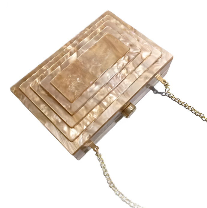 Art Deco Acrylic Rectangular Clutch Handbag - Elegant Champagne Evening Bag for Women, Perfect for Parties, Weddings & Special Occasions