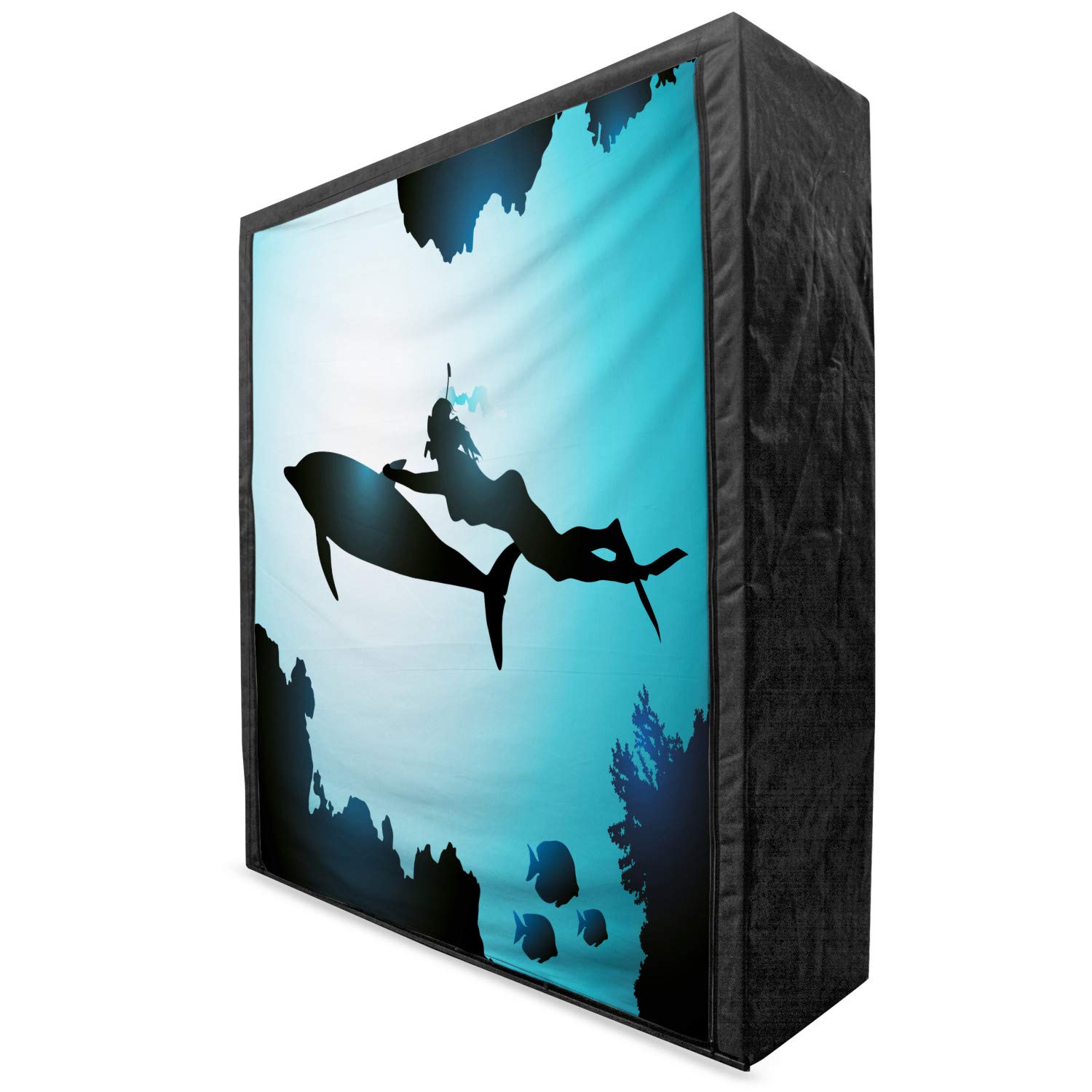 Ambesonne Portable Fabric Wardrobe with Dolphin & Scuba Diver Print - 59