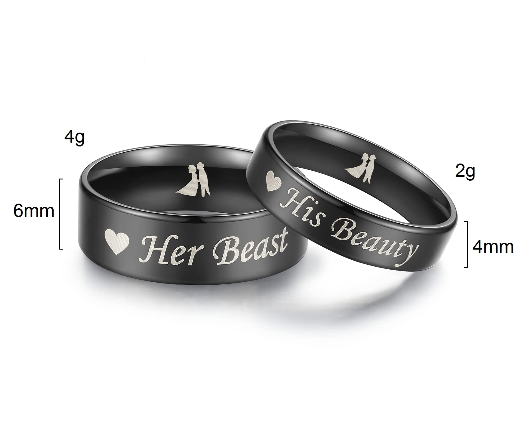 His & Her Titanium Wedding Rings - Beauty & Beast Set for Couples