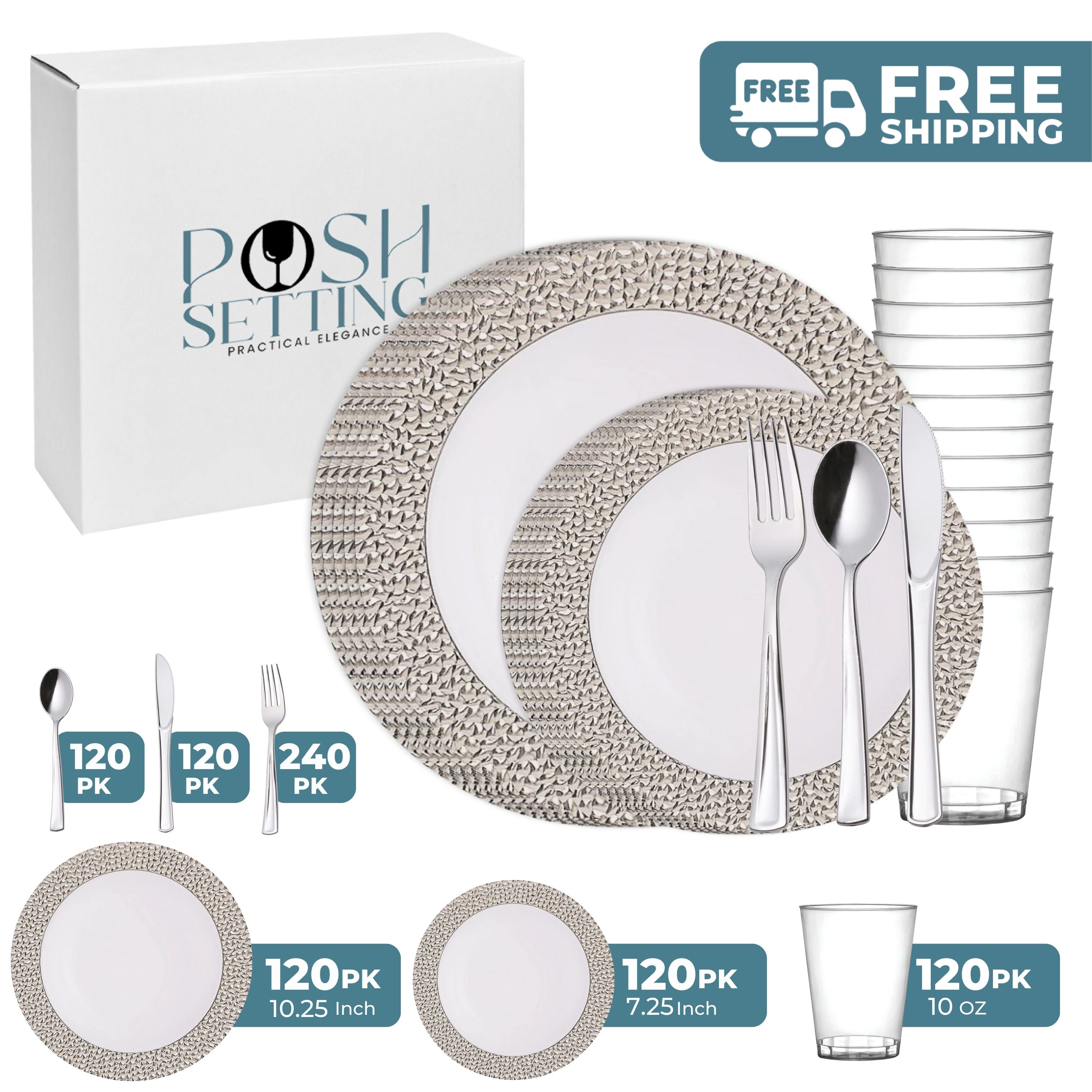 White and Silver Plastic Party Bundle - 50-Pack Disposable Cutlery Set for Birthday, Wedding, Baby Shower & Events - Durable & Elegant Tableware for Parties, Picnics & Gatherings
