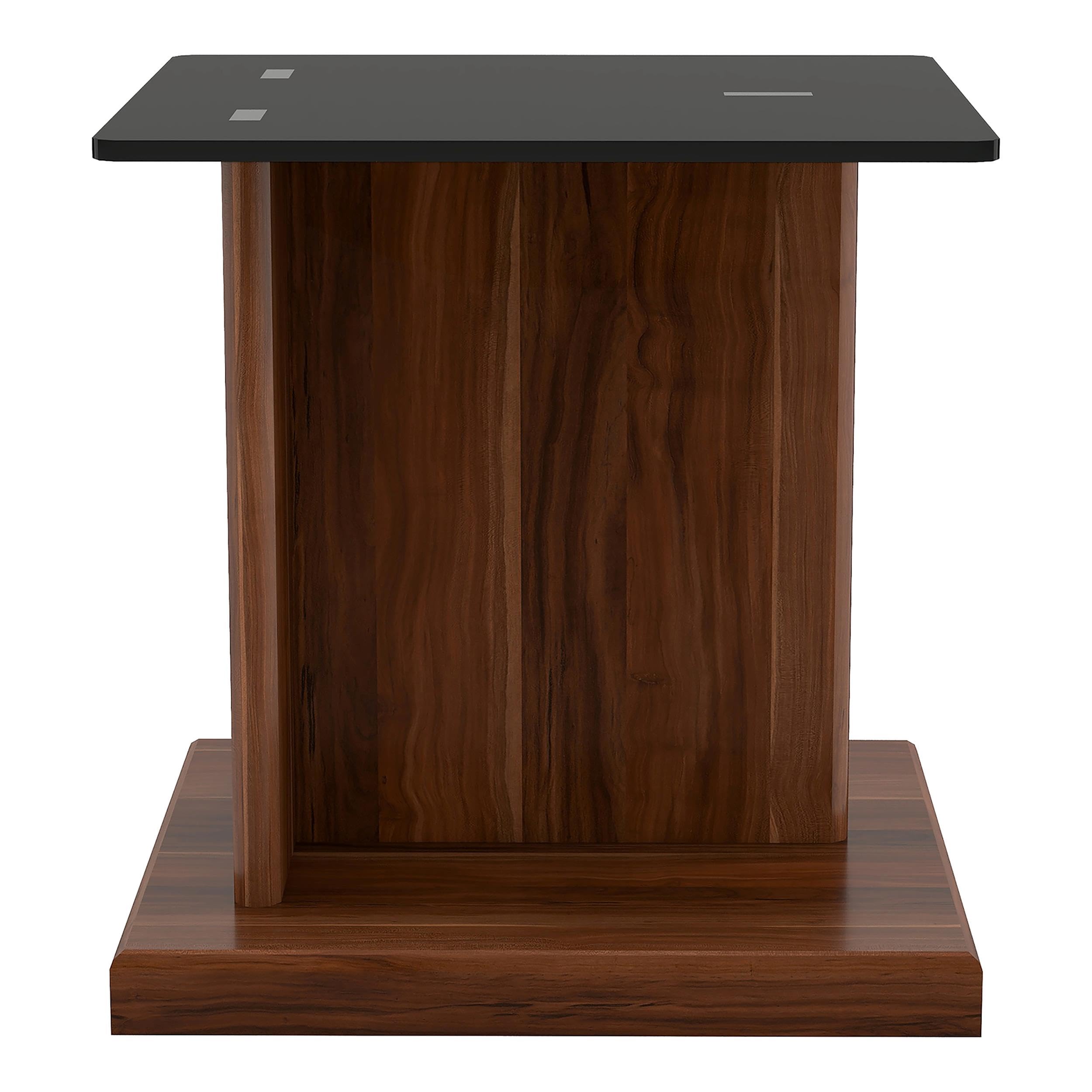 Furniture of America Thame Contemporary Glass Top End Table - Dark Walnut Finish - Modern Living Room, Bedroom, or Office Accent Table