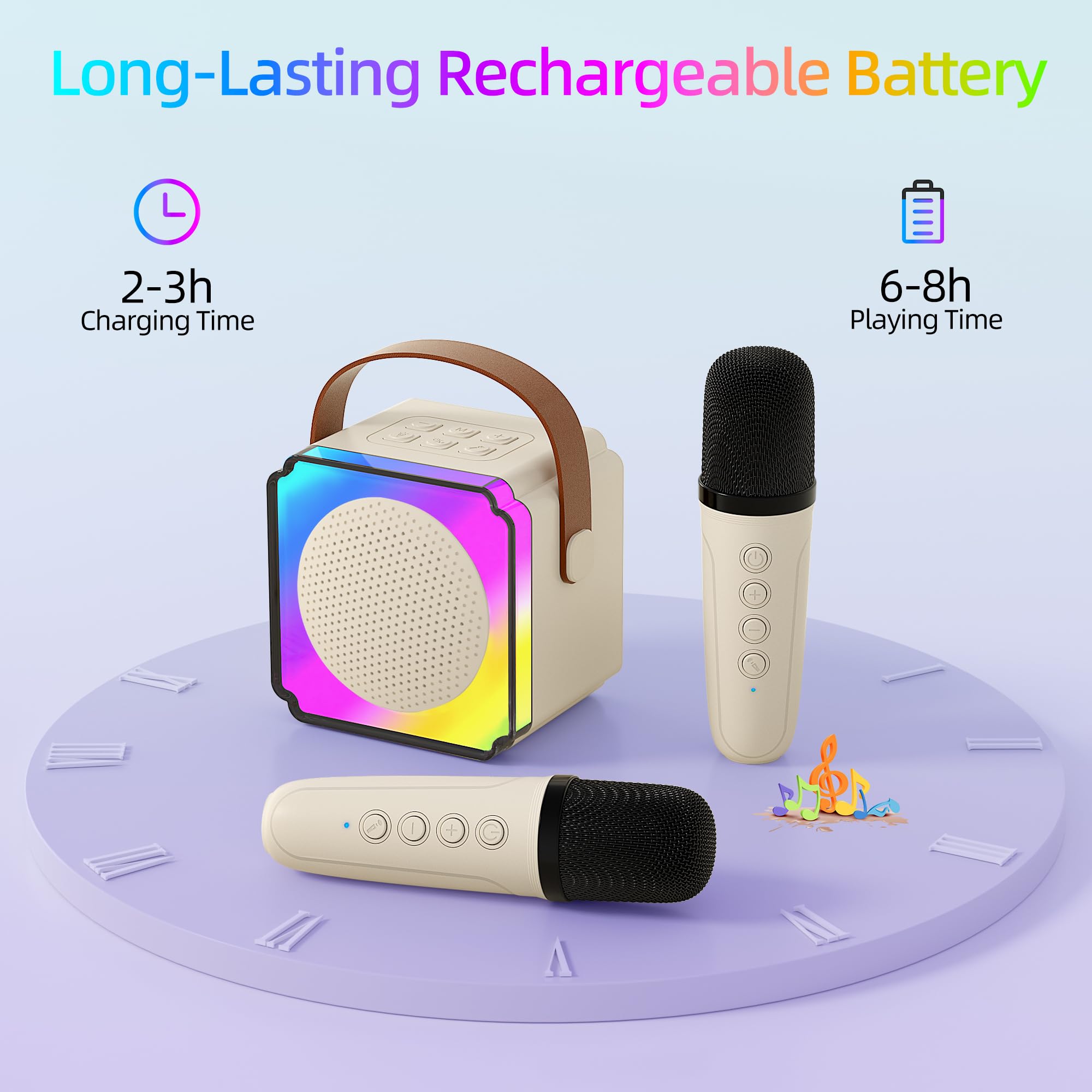 Wireless Karaoke Machine for Kids & Adults with 2 Microphones - Portable Bluetooth Singing System with Dynamic LED Lights for Home KTV, Birthday Parties, Outdoor Activities, Travel Entertainment & Family Fun