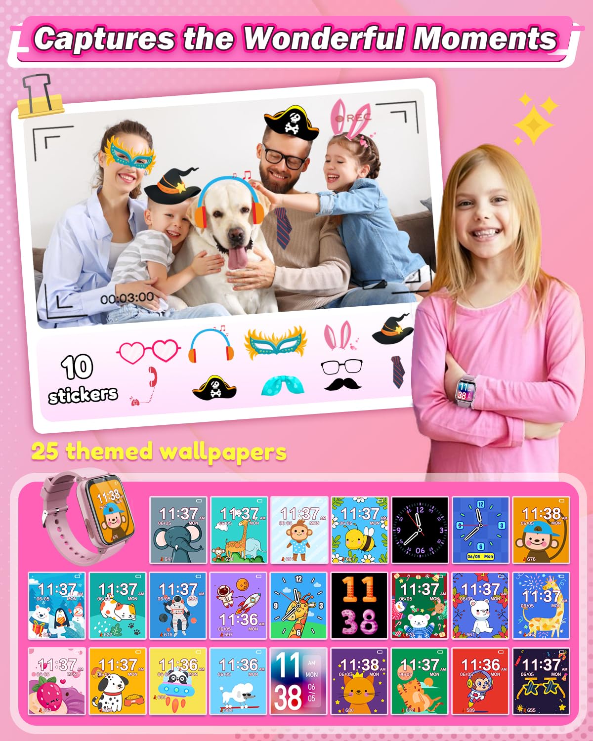 Smart Watch for Girls Age 6-10 - HD Touchscreen Kids Watch with Dual Camera, 35 Games & MP3 Player - Learning Card & Fun Toy for 5-9 Year Old Girls - Perfect Christmas & Birthday Gift for Outdoor Play & School Activities