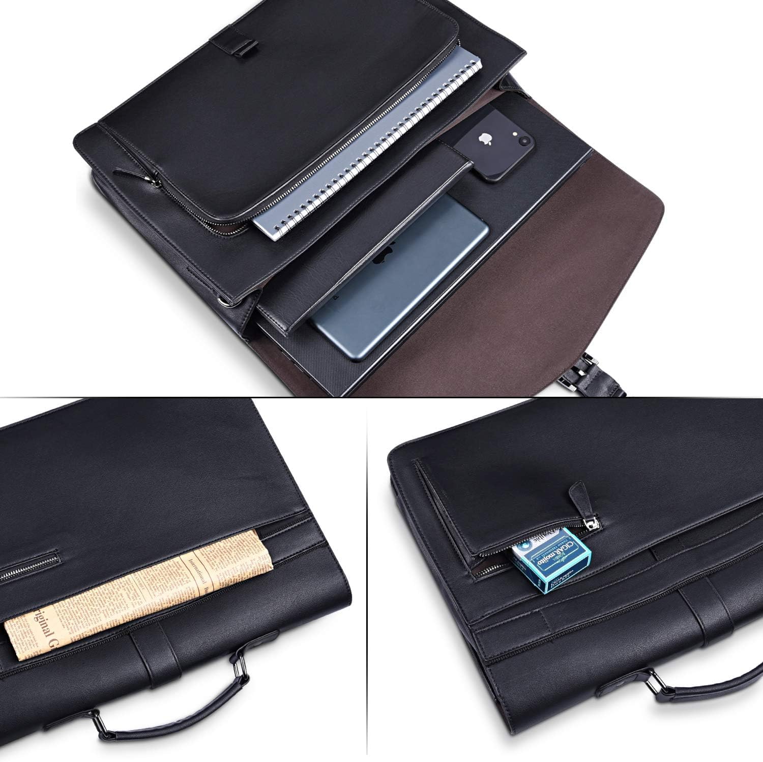 ESTARER Genuine Leather Messenger Bag for Men - 17.3 Inch Laptop Briefcase, Professional Business Shoulder Bag for Office, Work & Travel - Durable Leather Satchel for MacBook, Documents & Accessories (Black) - Perfect for Business Meetings, Daily Commute & Business Trips