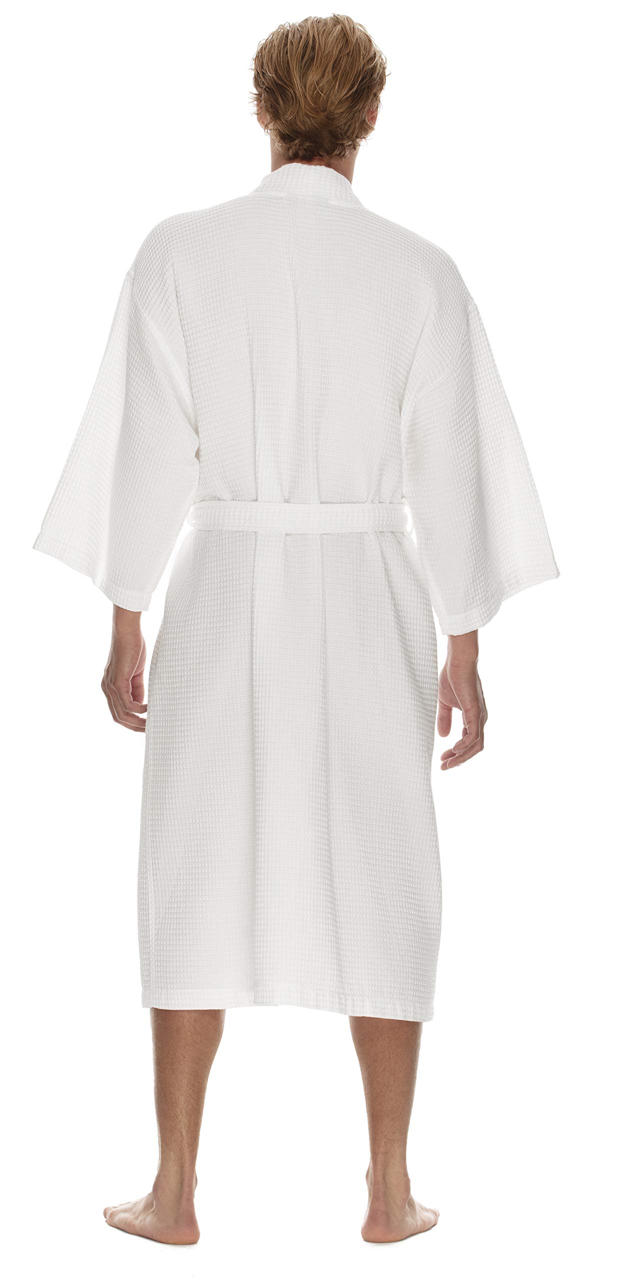 BOCA TERRY Men's Waffle Knit Spa Robe - Lightweight Cotton Kimono Bathrobe for Men, Long Hotel Style Robe with Belt - Perfect for Spa, Lounging & Relaxation at Home