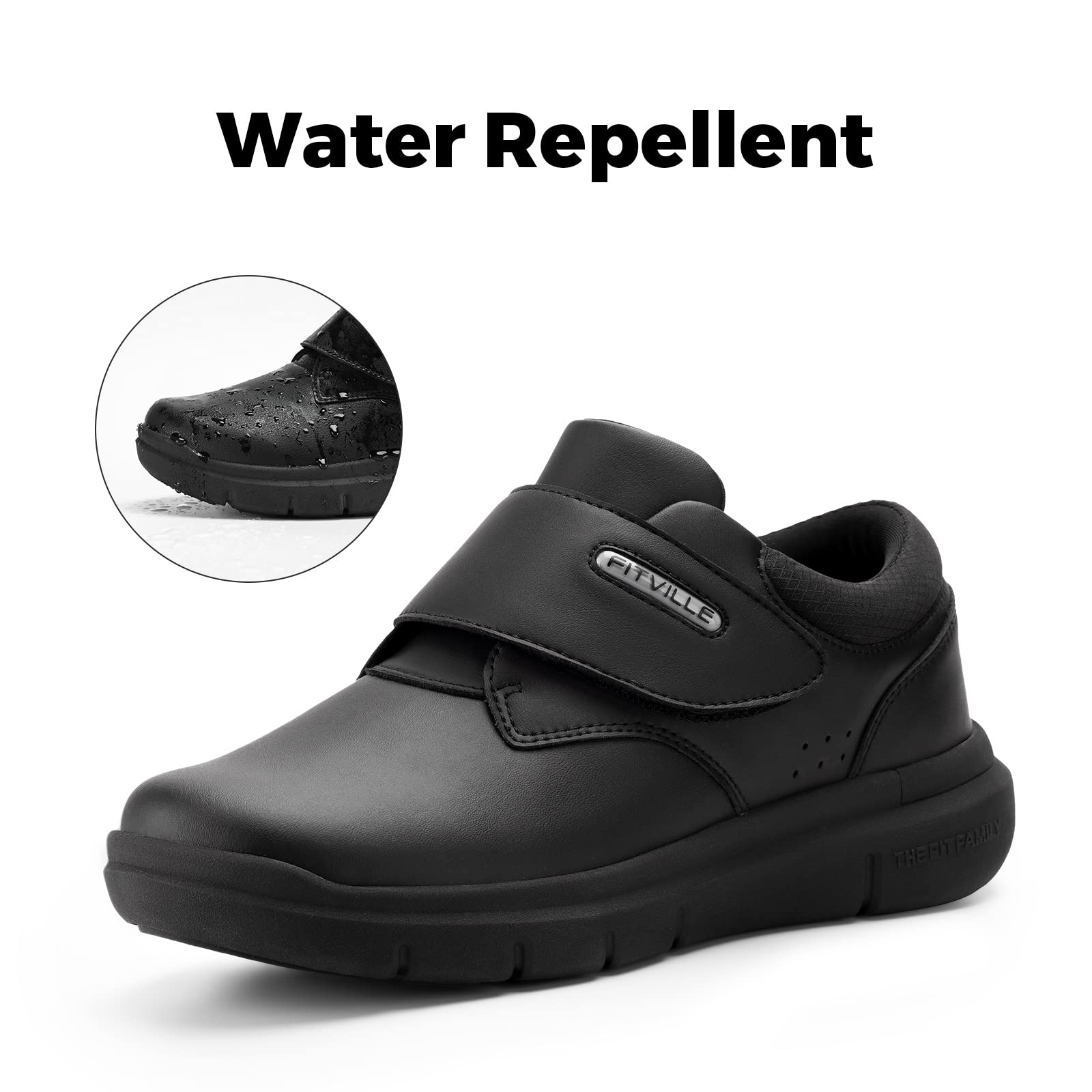 FitVille Men's Extra Wide Diabetic Shoes - Slip-On Walking Shoes for Edema & Swollen Feet - Hook & Loop Leather Oxford Shoes for Recovery & Comfort - Ideal for Daily Walking, Work & Medical Needs