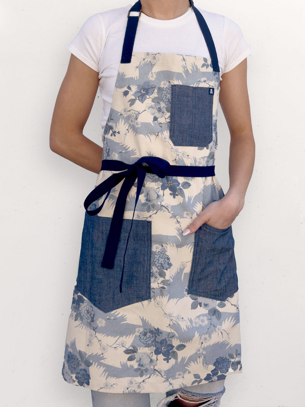 Nathan Turner x Hedley & Bennett Dora Chintz Blue Apron - Stylish & Durable Kitchen Apron for Cooking, Baking & Hosting