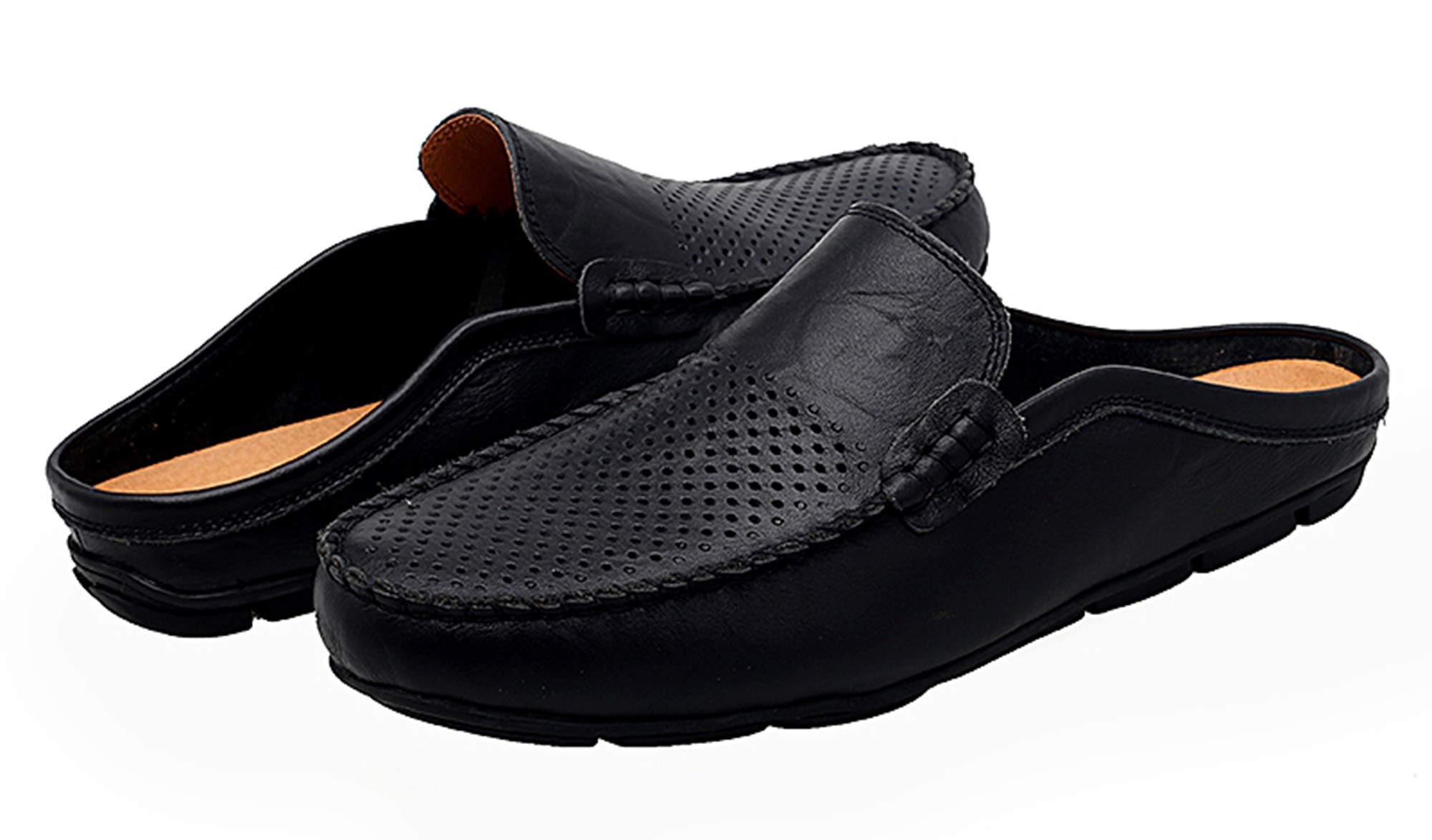 Go Tour Men's Breathable Leather Mules Clogs - Slip-On Casual Loafers & Slippers for Home, Office & Outdoor Walking