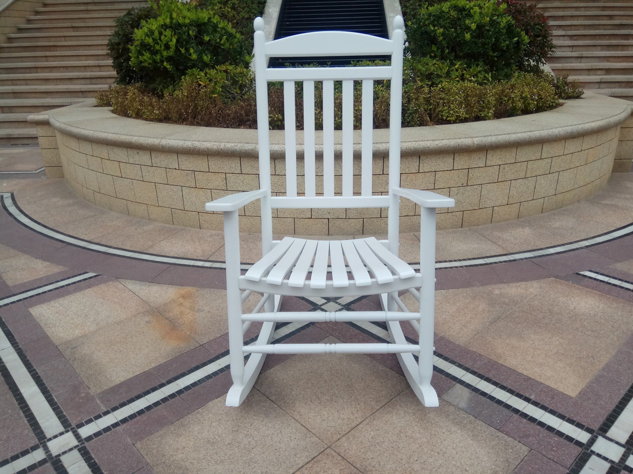 White Wood Porch Rocker - Outdoor Rocking Chair with Easy Assembly | Comfortable Patio, Garden & Living Room Rocker for Relaxing | A040WT Model
