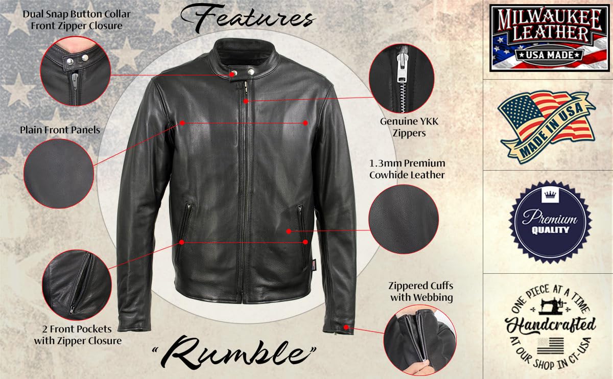 Milwaukee Leather MLJKM5006 Premium Black Leather Motorcycle Jacket for Men | USA Made | Riding Protection & Style for Bikers