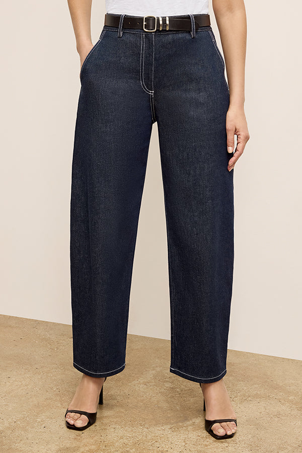 Bari Barrel Leg Stretch Denim Jeans for Women - Midnight Wash - Comfortable High Waist Skinny Jeans for Casual Wear & Night Out