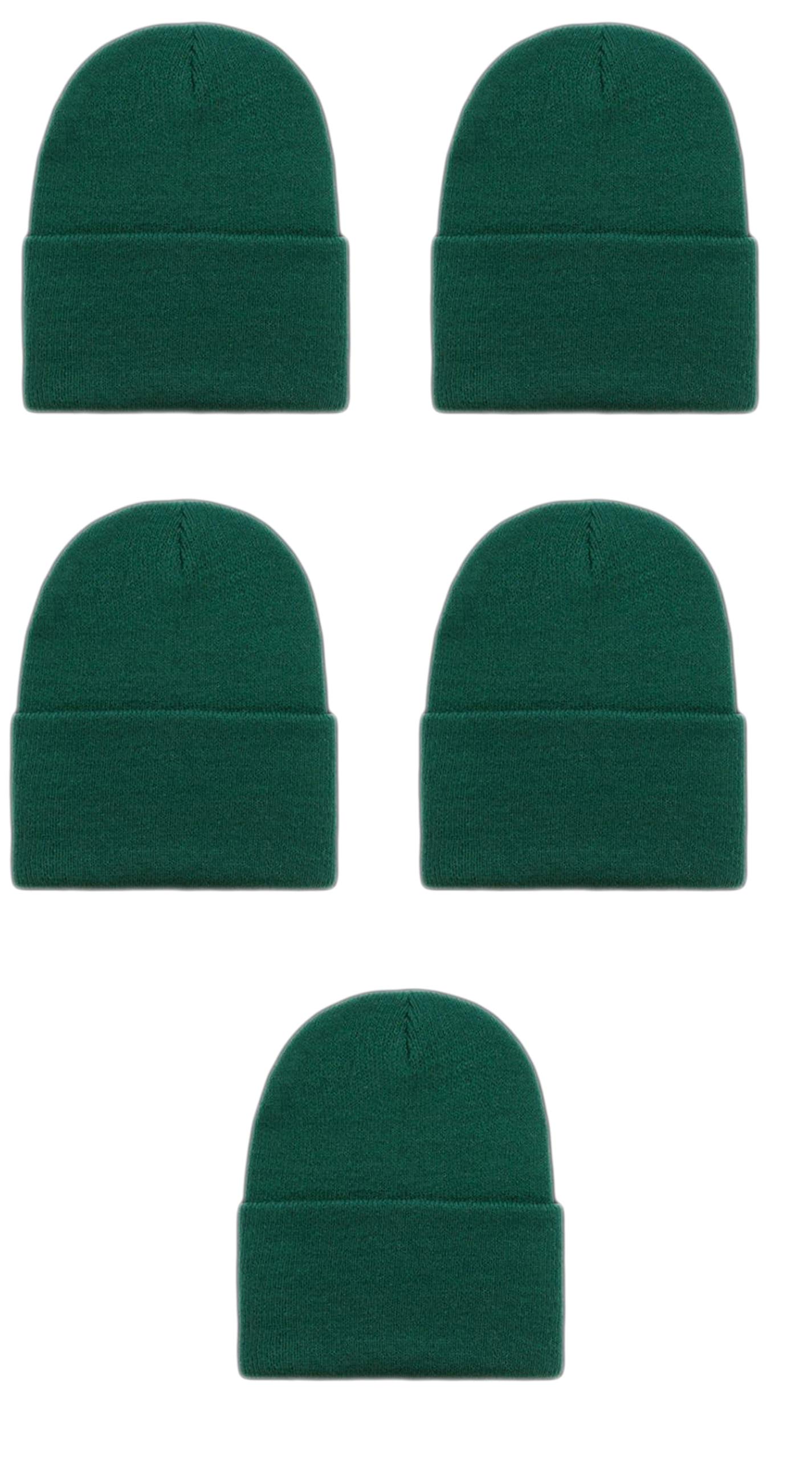 OPT Brand Wholesale 5-Pack Kids Boys Girls Knit Long Cuff Ski Beanie Skull Hats - Solid Plain Winter Warm Hats for Snowboarding, Skiing & Outdoor Activities