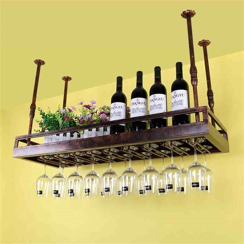 Vintage European Metal Wine Rack - Wall Mounted Hanging Bottle Holder for Wine, Beer & Goblets - Bronze Kitchen/Bar/Restaurant Decor (60cm) - Perfect for Space-Saving Storage & Stylish Display