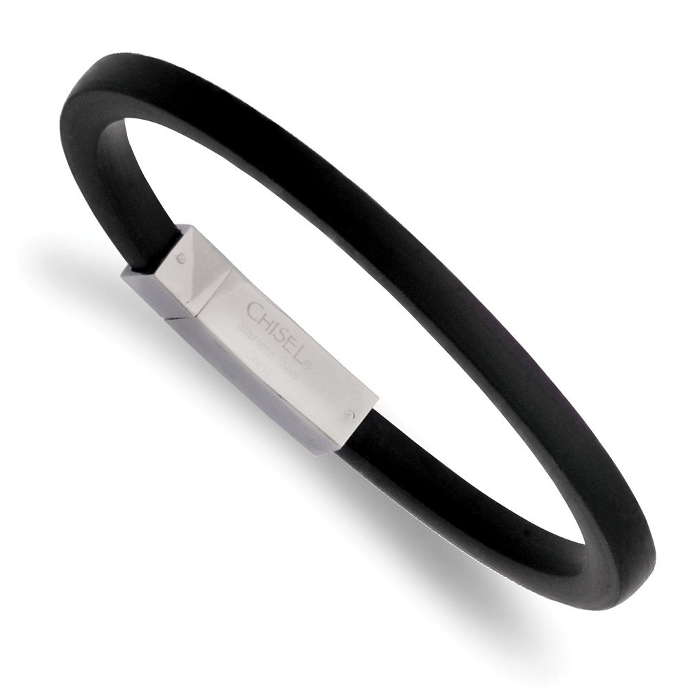 Jewels By Lux Stainless Steel Black Rubber 8.5 Inch Bracelet for Men & Women - Fashionable Unisex Wristband for Casual Wear, Gifts & Everyday Accessories