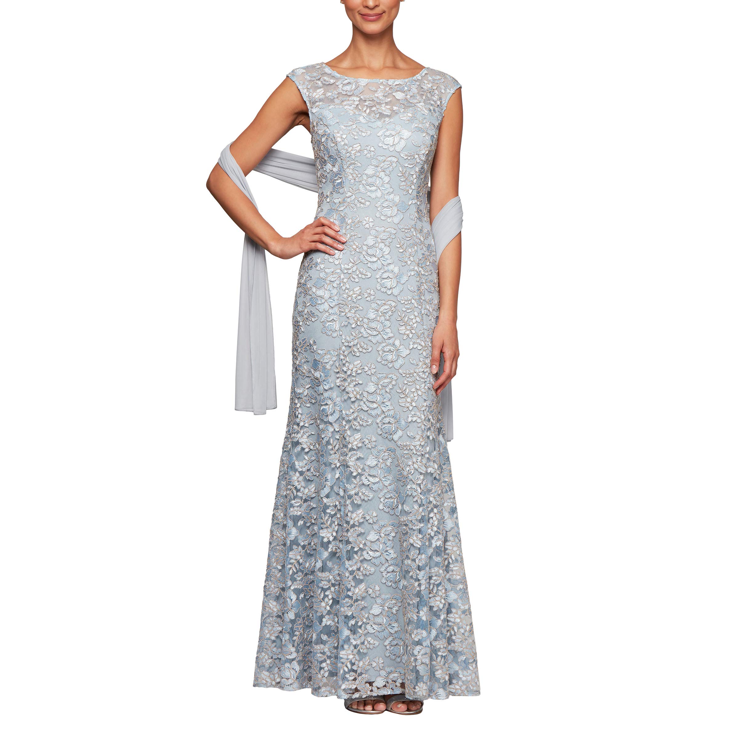 Alex Evenings Women's Elegant Long Sleeveless Cocktail Dress with Matching Shawl - Perfect for Weddings, Parties & Special Occasions