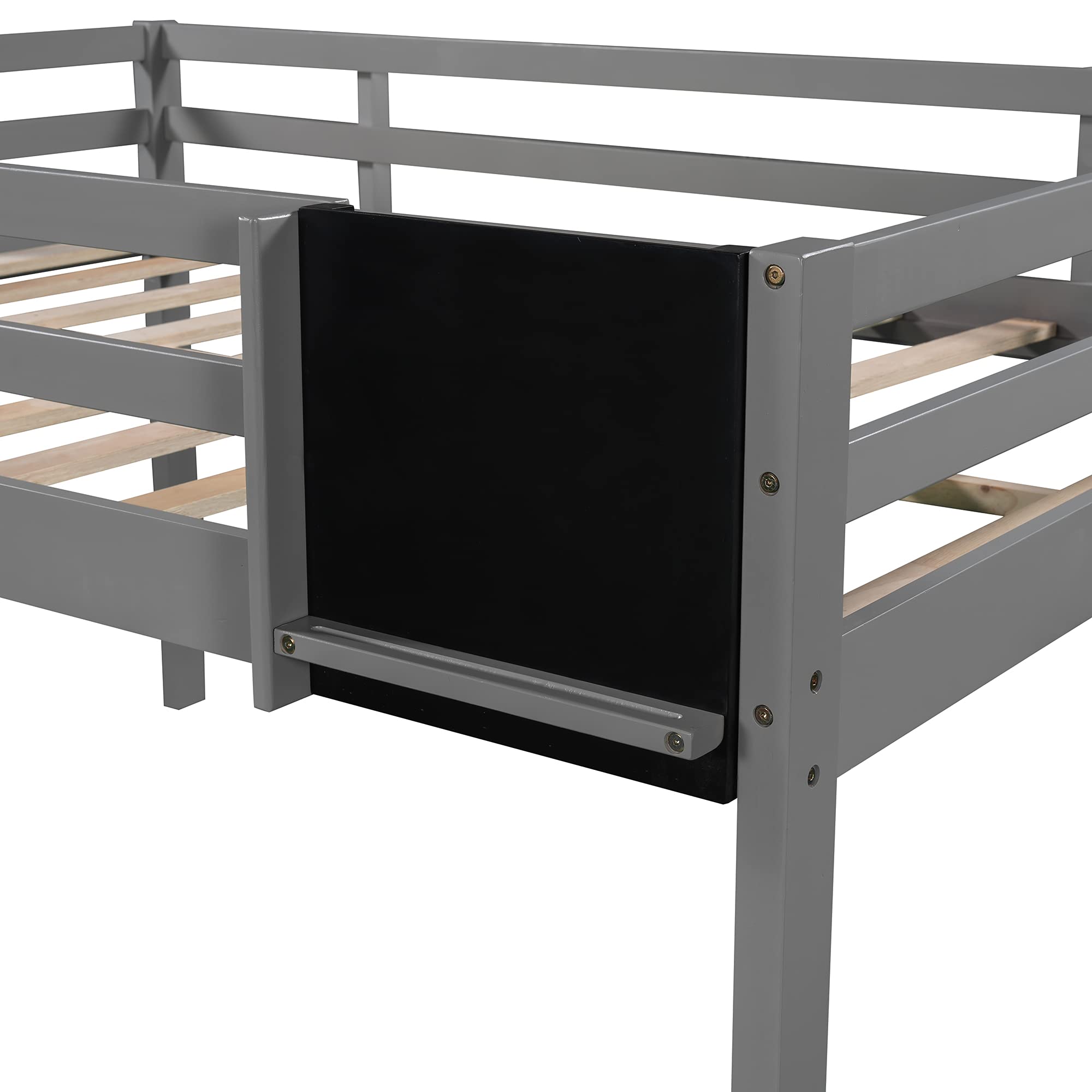 Harper & Bright Designs Full Loft Bed with Slide - Wooden Low Loft Bed for Kids with Chalkboard, Ladder & Safety Guardrail - Space-Saving Bed Frame for Small Bedrooms, Playrooms & Guest Rooms (Full Size, Grey)