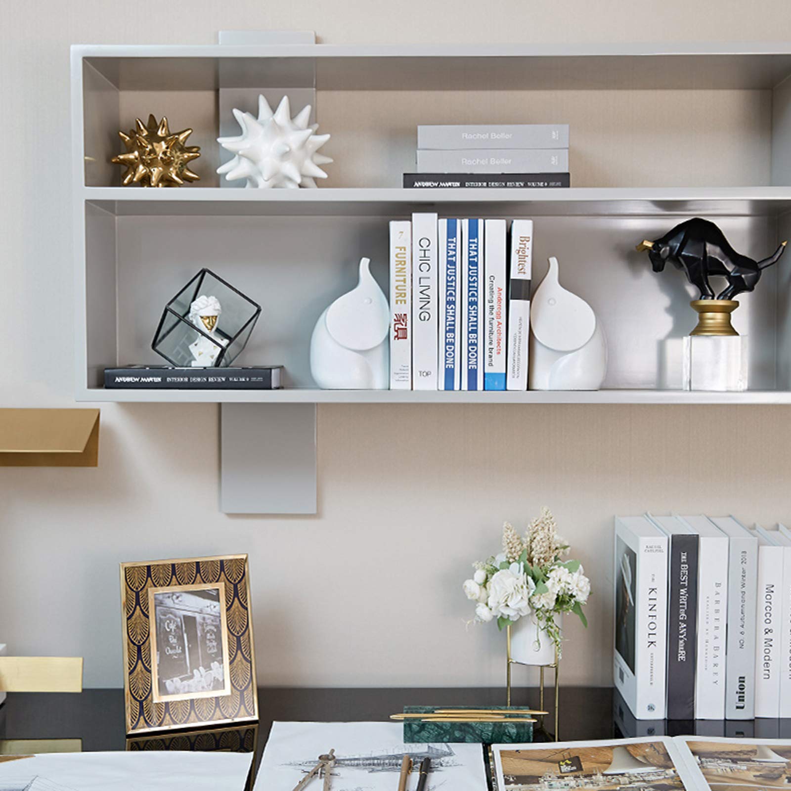 Modern Abstract Elephant Bookends for Heavy Books - Sturdy Book Supports for Shelves, Home Office & School Decor - 1 Pair - Perfect for Organizing Books, Displaying Collectibles & Adding Style to Any Space