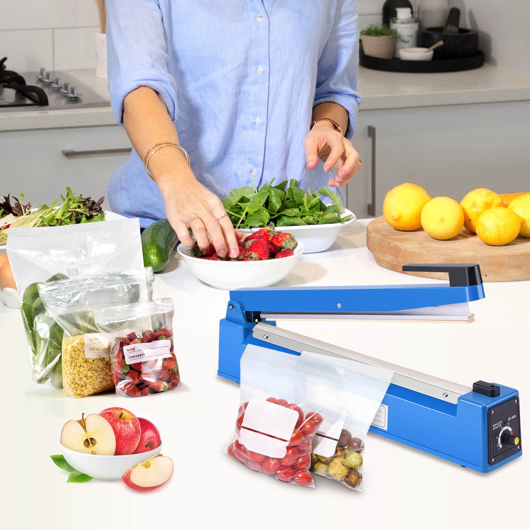 16 Inch Manual Impulse Bag Sealer with Adjustable Timer - Heat Sealing Machine for Poly Bags | Includes 50Pcs 4x6 Inch Shrink Wrap Bags & 2 Free Replacement Kits | Perfect for Food Packaging, Retail, and Shipping Protection