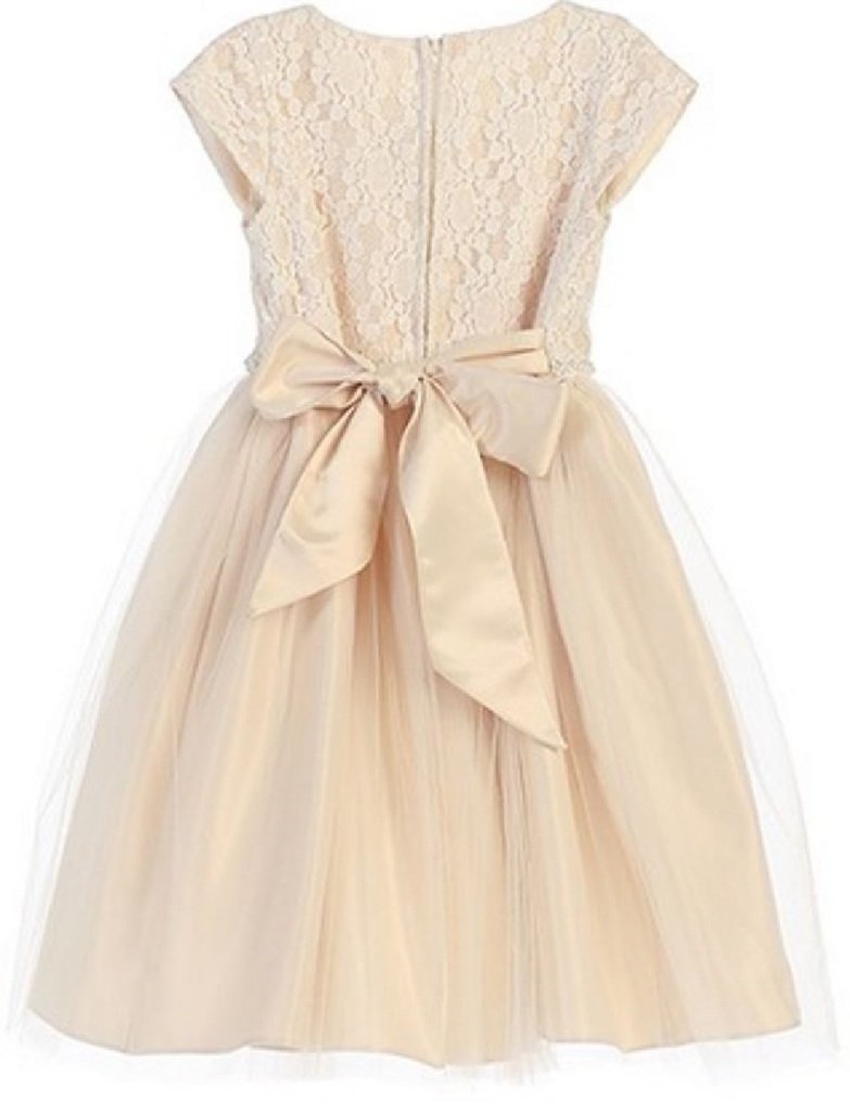 Embroidered Cap Sleeve Communion Dress for Girls - Floral Lace First Holy Communion Gown - Perfect for Church Ceremonies, Baptisms, and Special Occasions