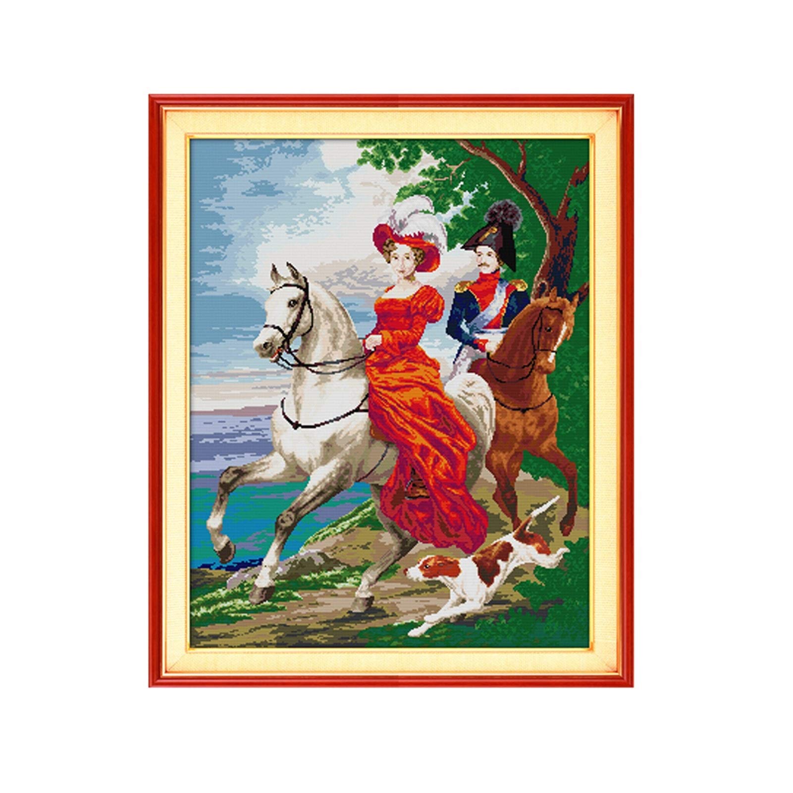 Zeess Couples Knight Printed Cross Stitch Kit - 11CT Counted Canvas Embroidery Needlework Set for Beginners | DIY Home Decor, Romantic Gift for Couples, Wall Art Craft Project