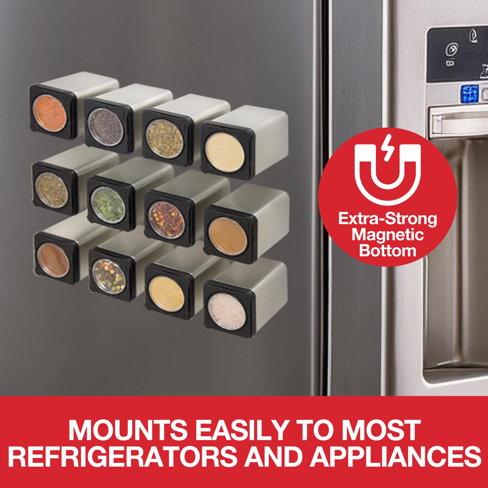 3-Pack Magnetic Spice Jars with Easy-Open Shaker Lids - Refrigerator Mounting Spice Containers for Kitchen Organization - Perfect for Cooking, Baking & Meal Prep