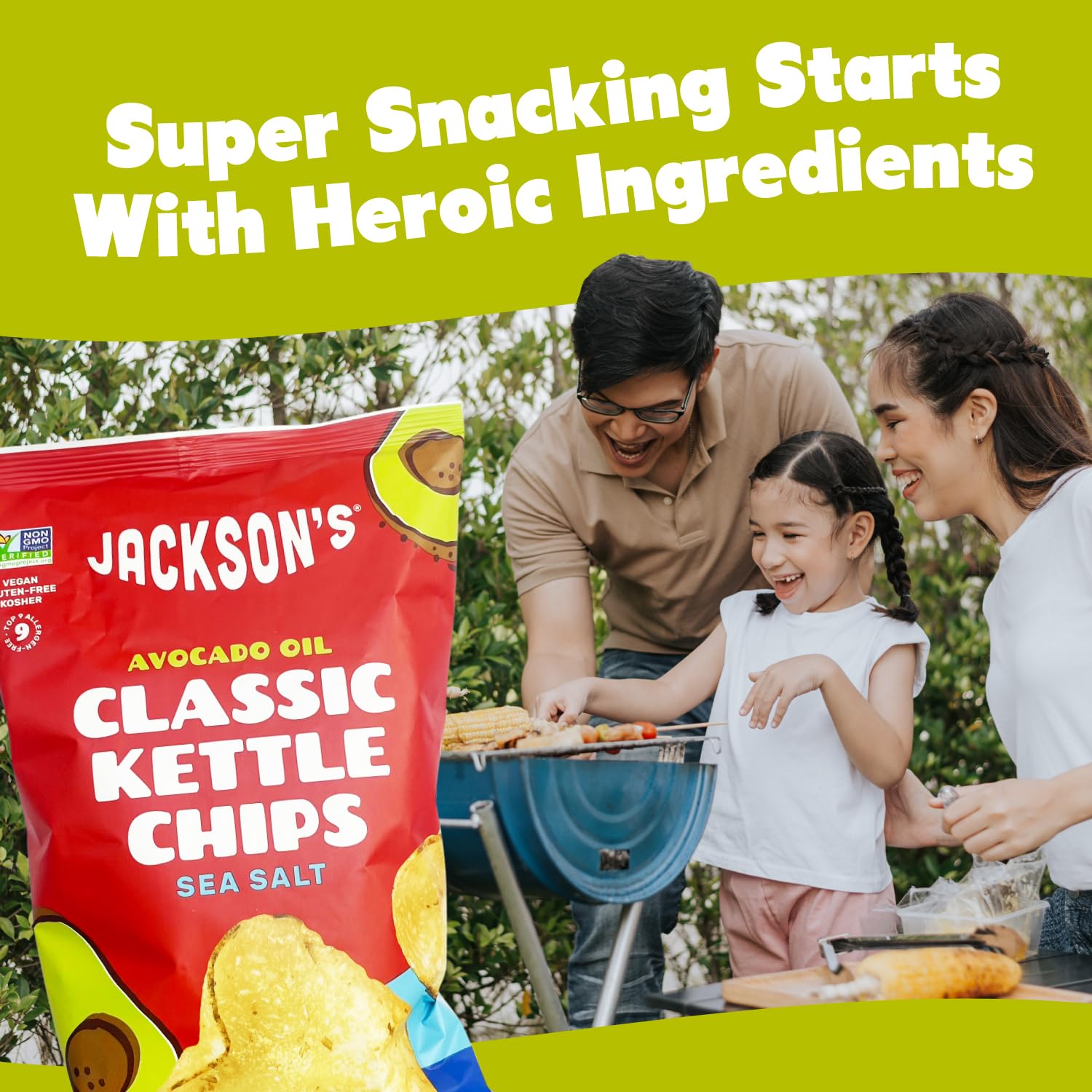 Jackson’s Classic Sea Salt Kettle Chips (5oz, Pack of 7) - Premium Avocado Oil, Gluten Free, Vegan, Kosher Snacks - Shark Tank Featured Product - Perfect for Parties, Picnics & Healthy Snacking