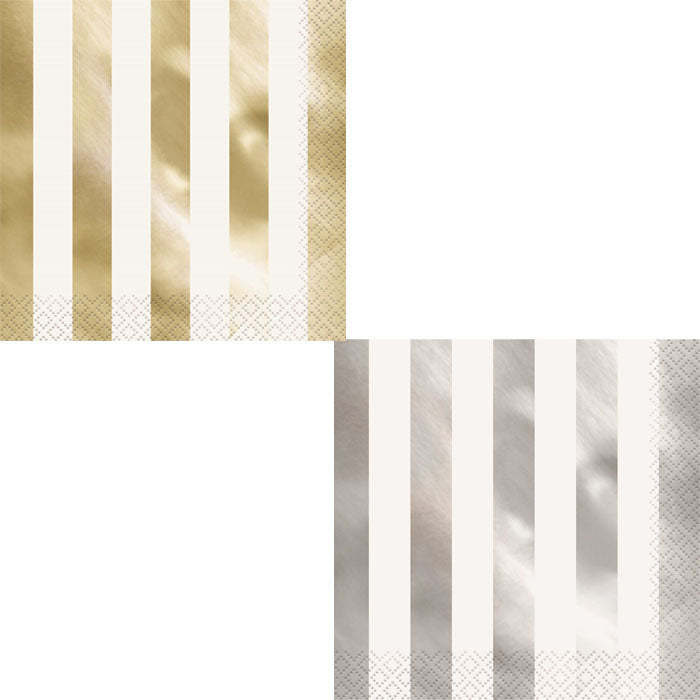 Metallic Striped Napkin Set - Gold & Silver Elegant Dinner Napkins for Wedding, Party, and Holiday Table Decor