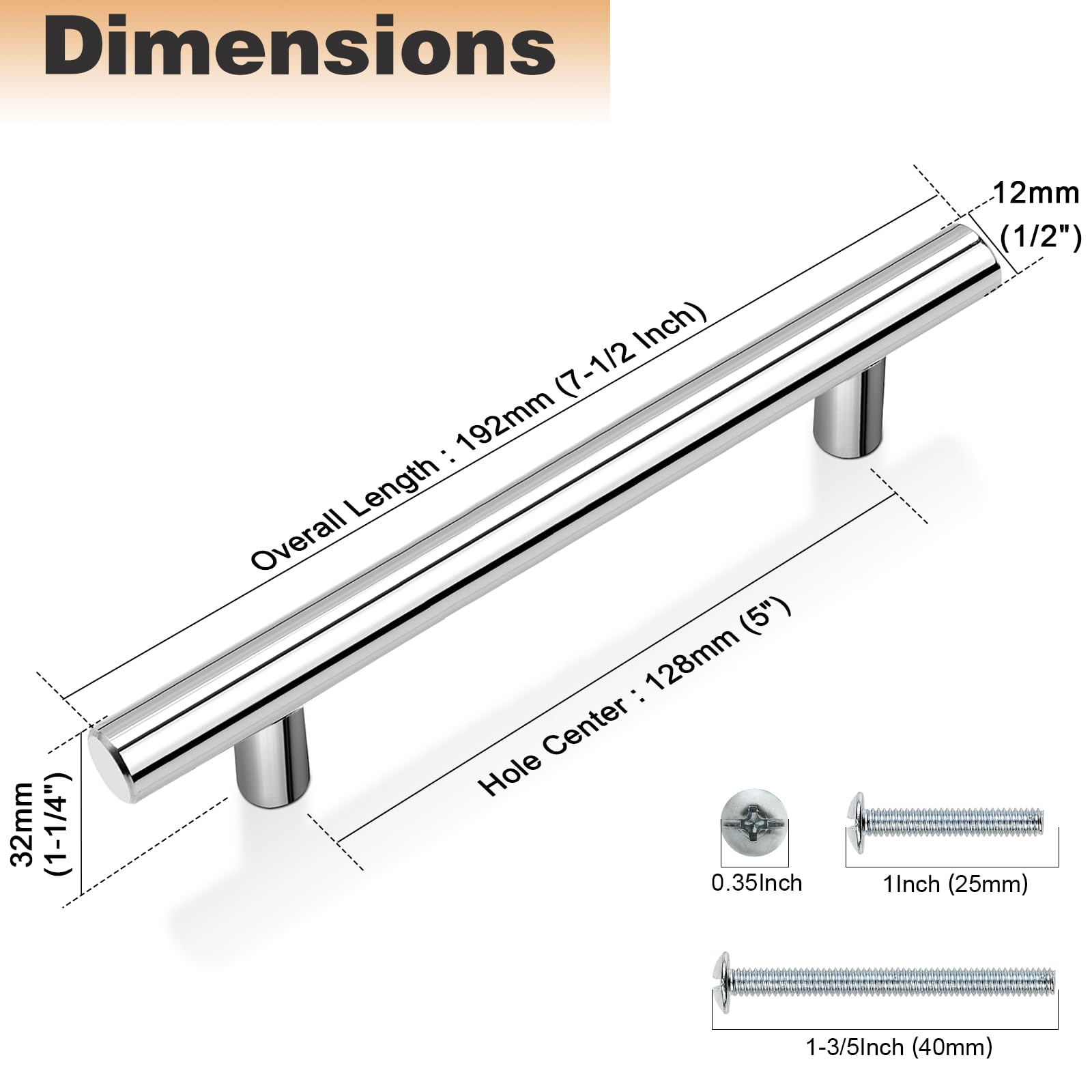 Probrico 30 Pack 5 Inch Drawer Pulls - Polished Chrome Cabinet Handles, Euro T-Bar Pulls for Kitchen Cabinets, Bathroom Vanity & Bedroom Dresser - Stainless Steel Hardware (7-9/16