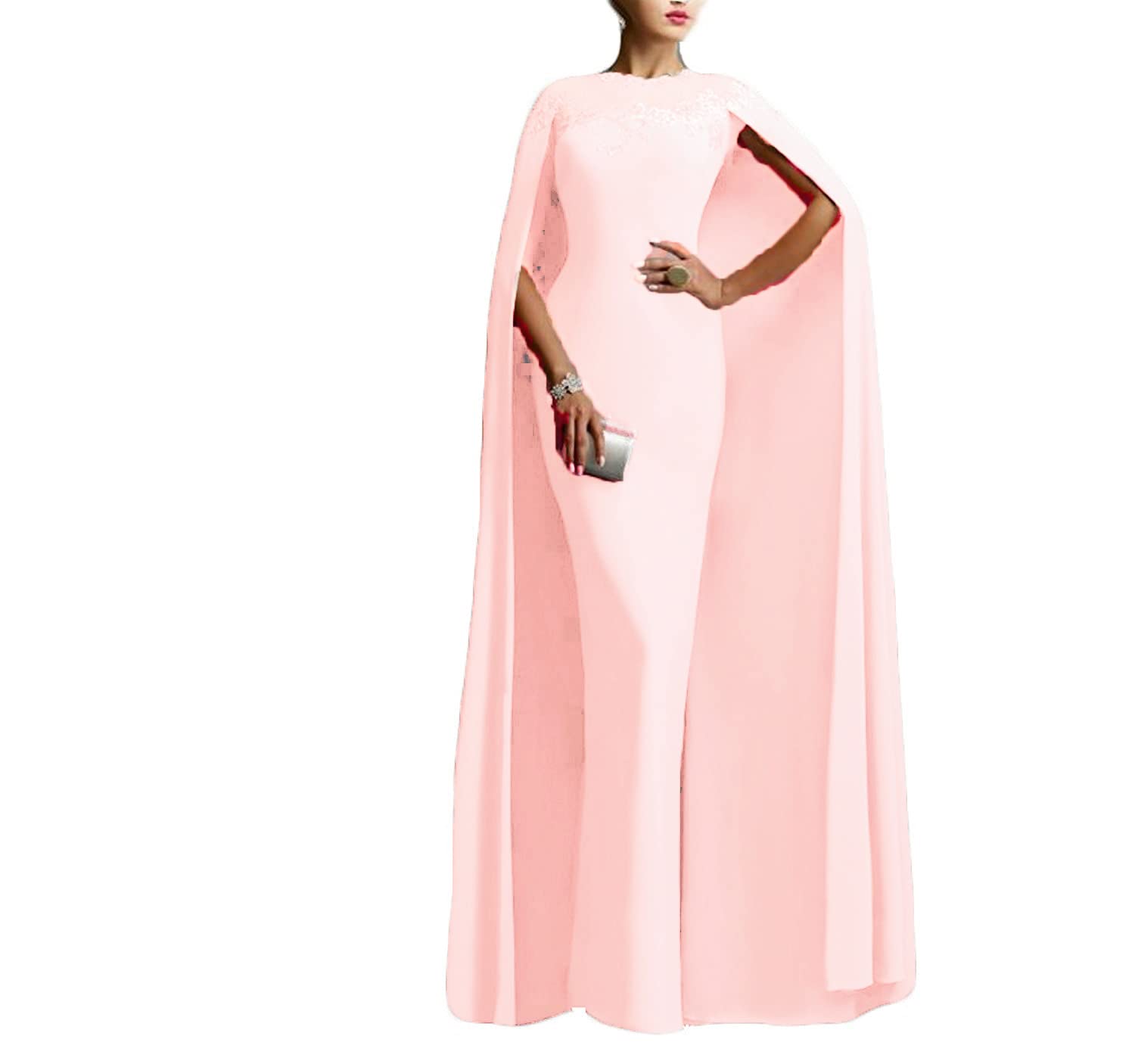 Elegant Xjizu Women's Mermaid Formal Gown 2022 - Appliques Long Prom Evening Dresses with Cape - Perfect for Prom Night, Wedding Guest, Black Tie Events & Special Occasions
