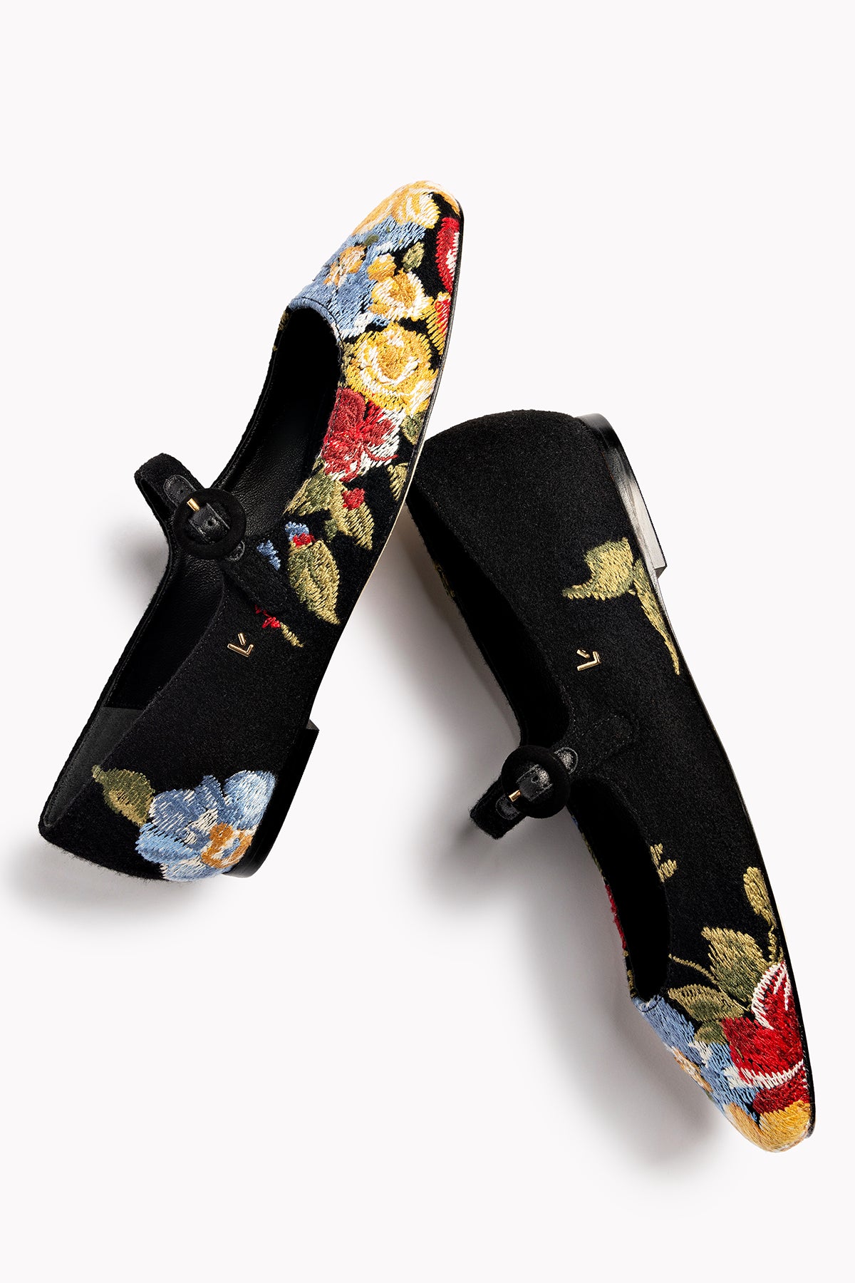 Larroudé x Markarian Black Wool Flat Shoes with Floral Embroidery - Elegant Women's Loafers for Work, Office & Casual Outfits