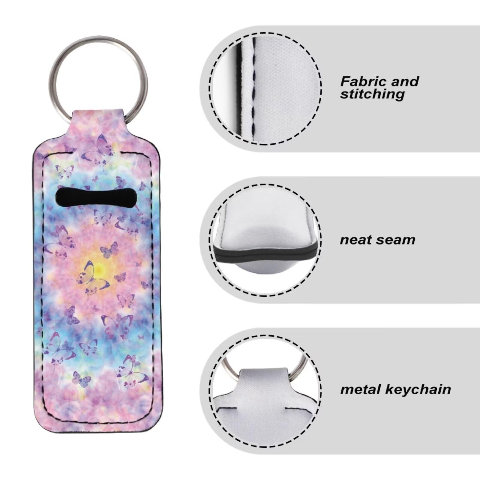 Butterfly Lip Balm Holder Keychain - Purple Tie Dye Design with Carabiner Clip | Lightweight Lip Gloss Balm Keychain for Women | Perfect for Gym, Travel, and Everyday Use