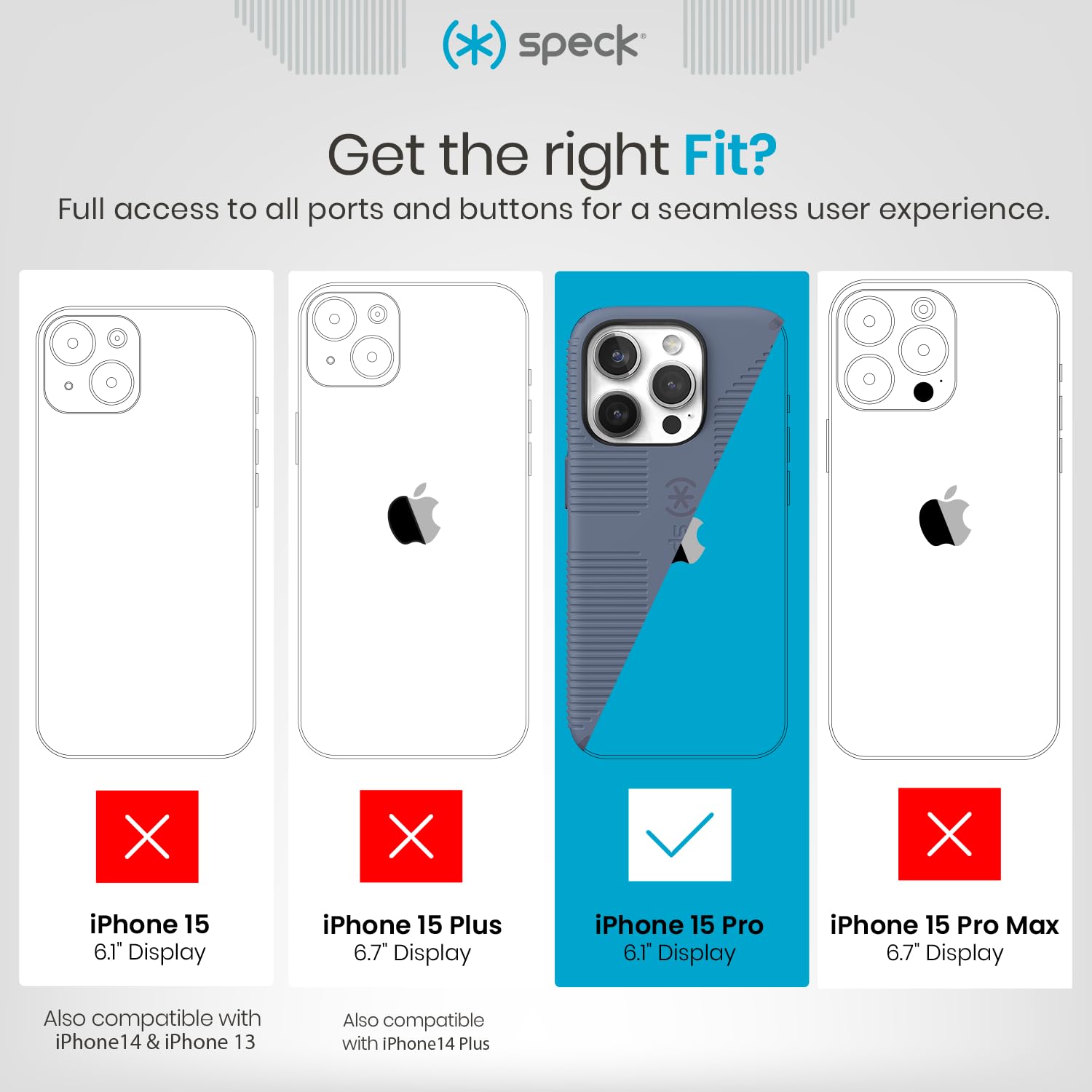 Speck iPhone 15 Pro Case with MagSafe - 6.1 Inch Shockproof Phone Cover, Anti-Scratch & Soft Touch Grip - CandyShell Grip in Mystery Blue/Faded Denim - Perfect for Daily Use, Outdoor Activities & Travel Protection