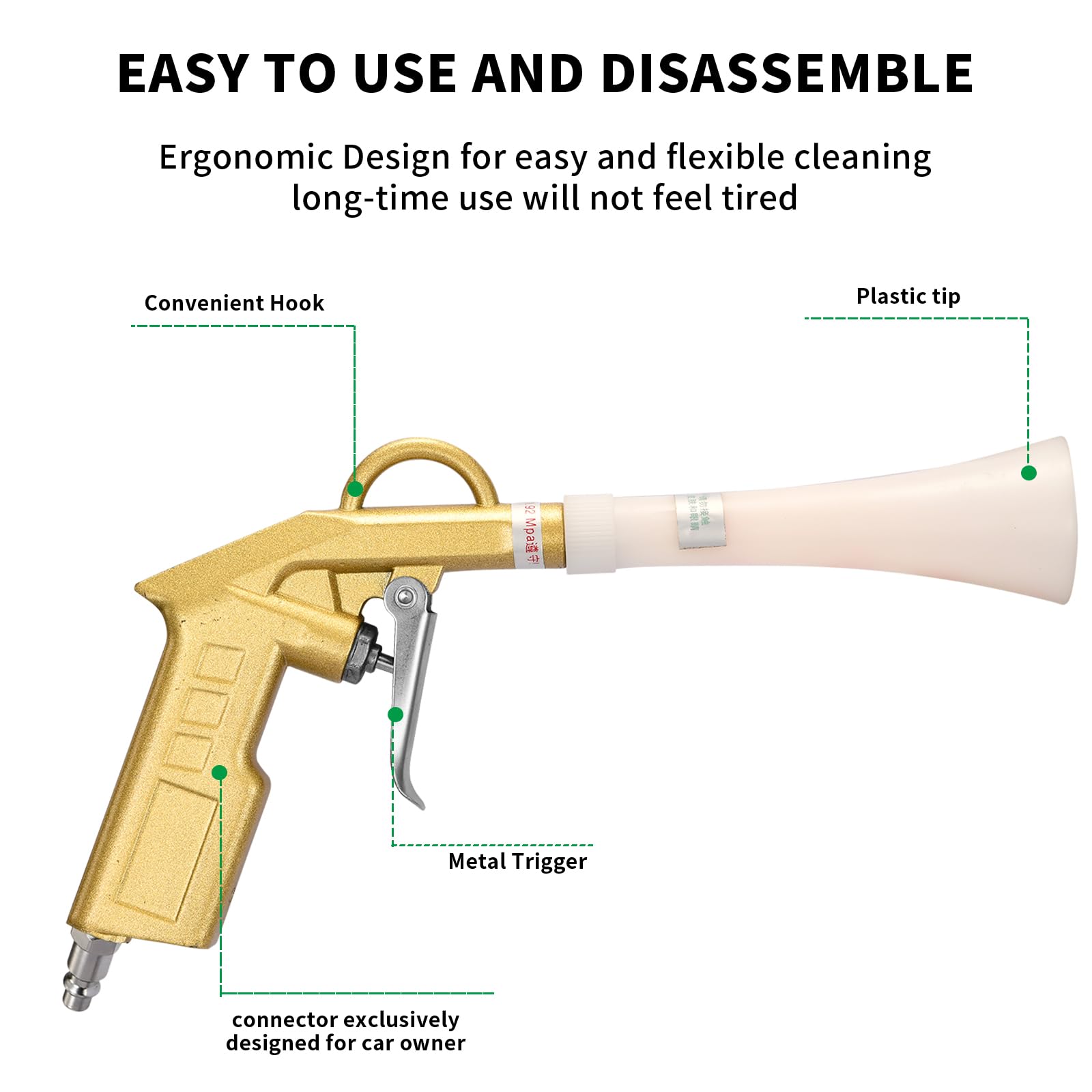 Air Blow Gun for Car Detailing - Powerful Air Compressor Blower with Nozzle & Dusting Brush - Perfect for Interior Cleaning, Drying, and Dust Removal - Ideal for Auto Detailing, Car Wash, and Vehicle Maintenance