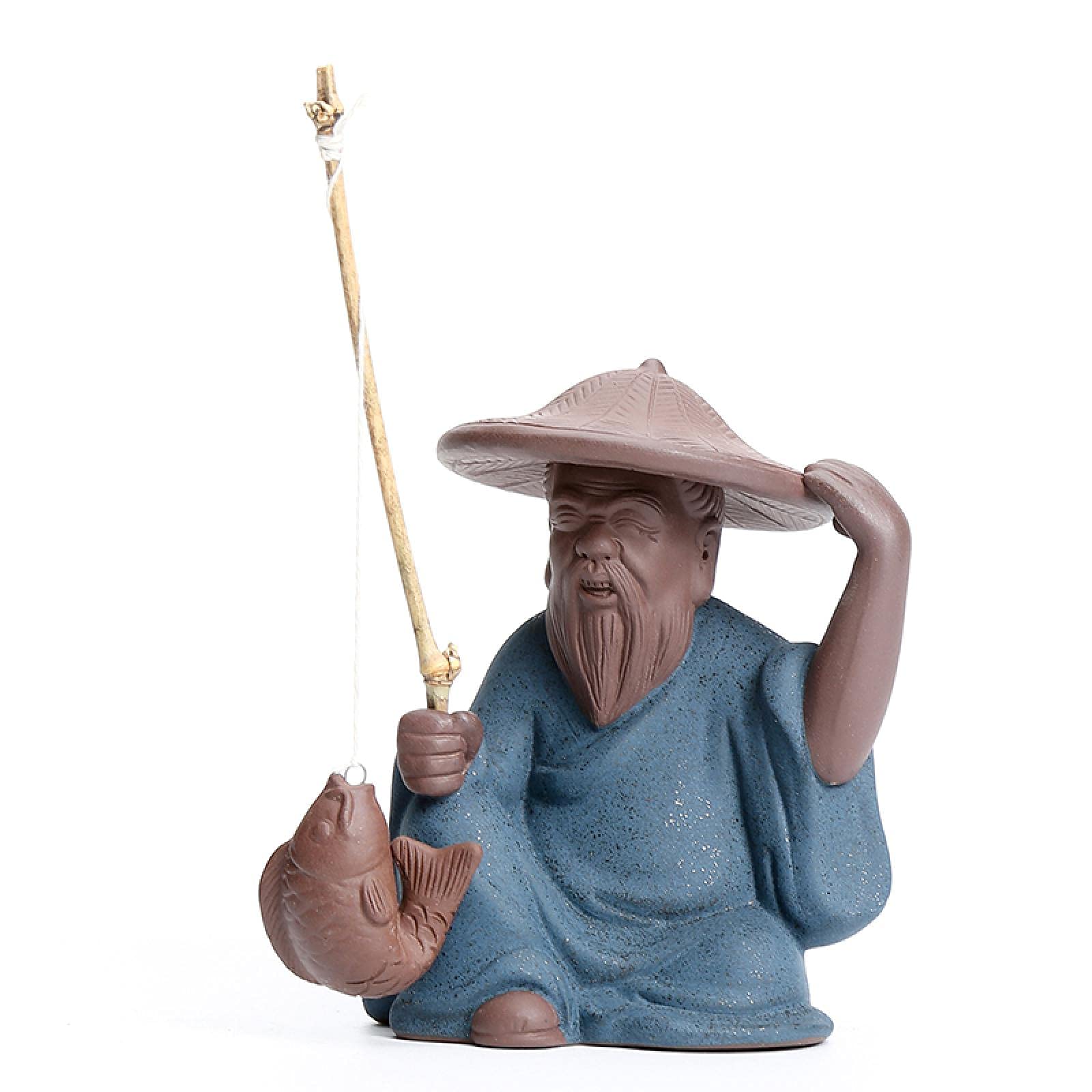 ZSQZJJ Handcrafted Ceramic Fishing Old Man Sculpture - Miniature Bonsai & Fish Tank Decor, Home & Office Landscape Figurine - Perfect for Aquarium, Zen Garden, and Desktop Decoration