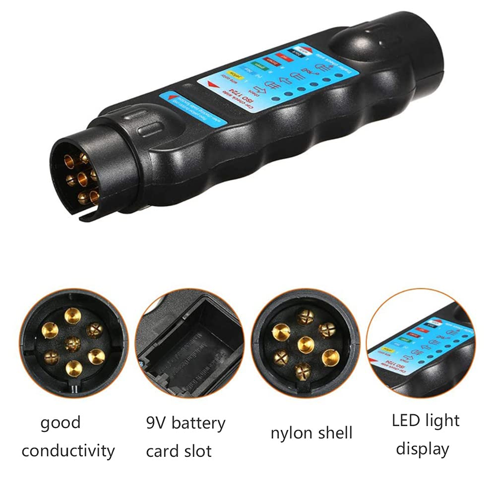 7 Pin Trailer Tester - 12V Trailer Plug Socket Diagnostic Tool for Car, RV & Truck - Circuit Tester for Wiring Connection Testing - Perfect for Roadside Repairs & Trailer Maintenance