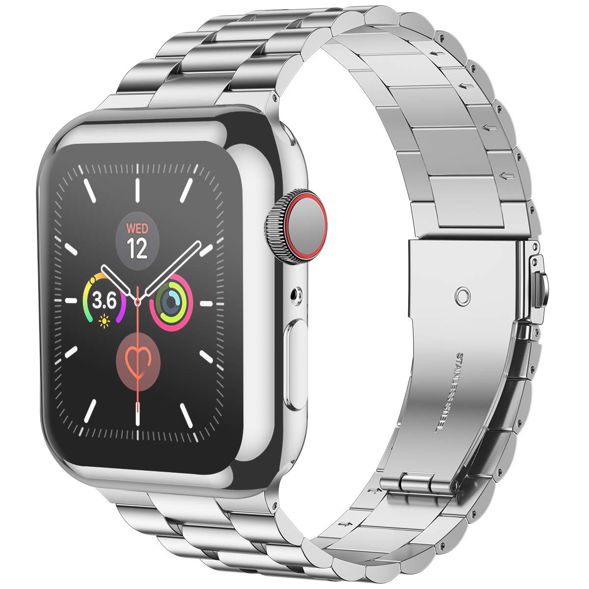 iiteeology Compatible with Apple Watch Bands 41mm Series 9/8/7 - Premium Stainless Steel Strap with Screen Protector Case for Women (Silver) - Perfect for Workouts, Office & Everyday Wear