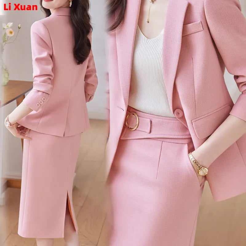 Elegant Autumn Formal Blazer & Skirt Set for Women | Korean Style Business Office Suit | 2-Piece Work Jacket Outfit | 2024 Winter Collection | Perfect for Business Meetings, Office Wear & Professional Events