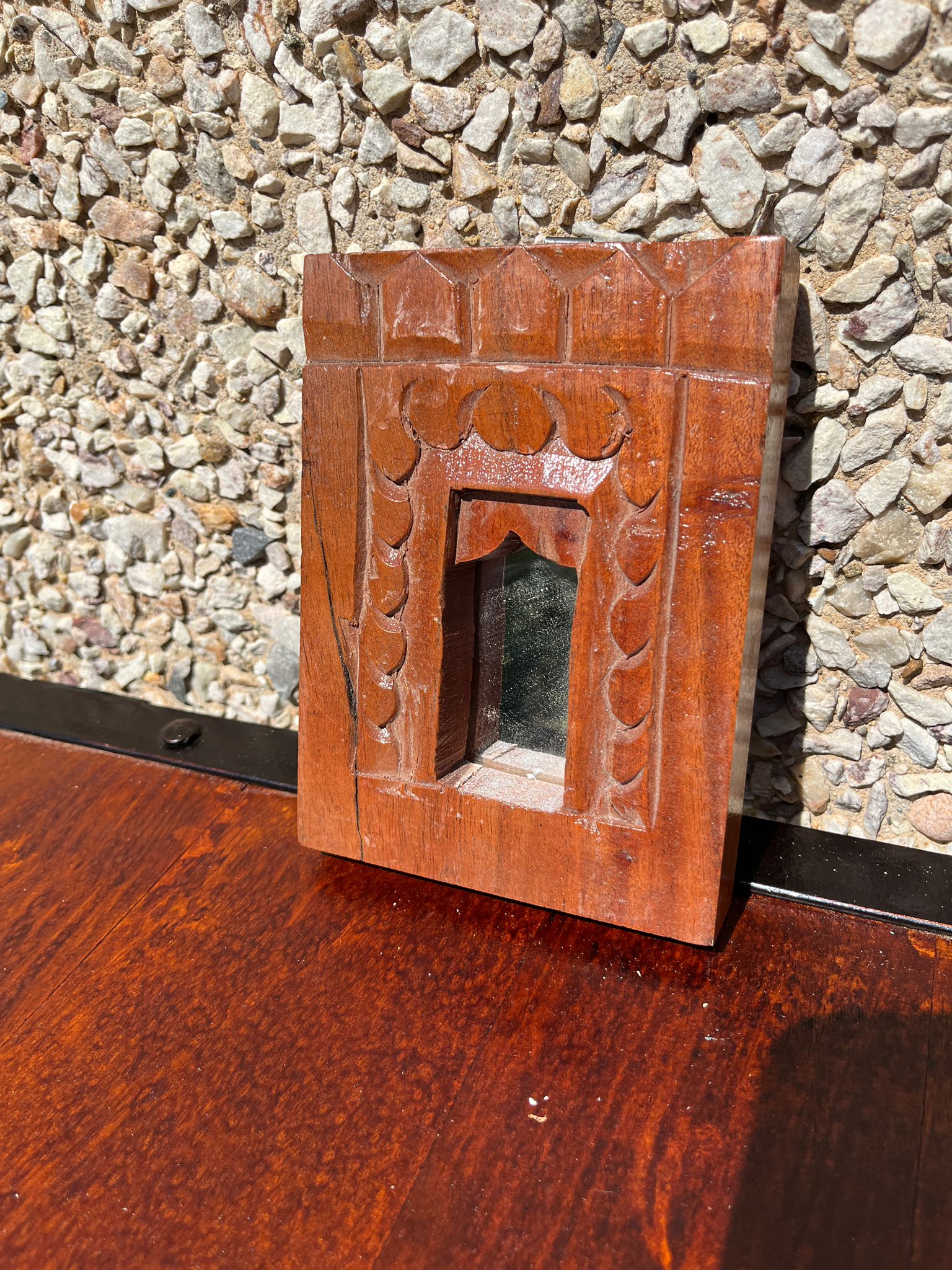 Hand Carved Indian Solid Wood Temple Mirror - Brown 109 - Elegant Wall Decor for Living Room, Bedroom & Meditation Spaces