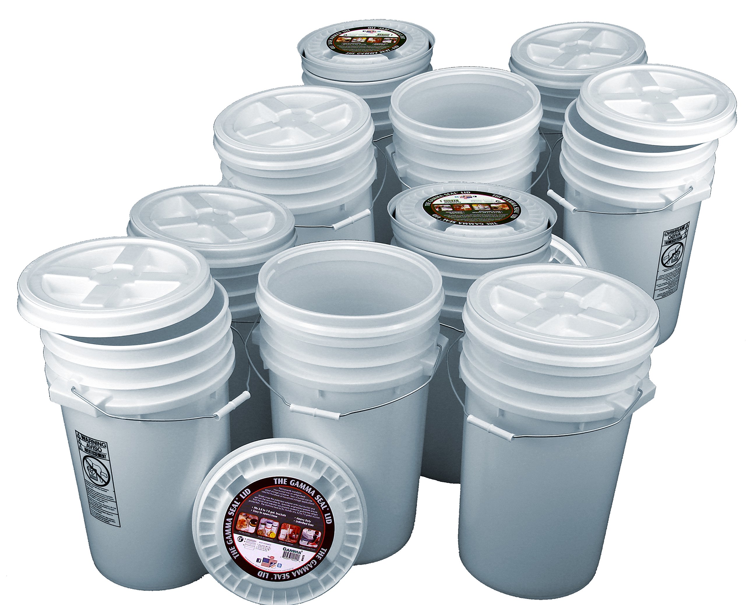 10-Pack 7 Gallon White Buckets with Gamma Seal Lids - Heavy Duty Food Grade Storage Containers for Home, Restaurant & Emergency Preparedness
