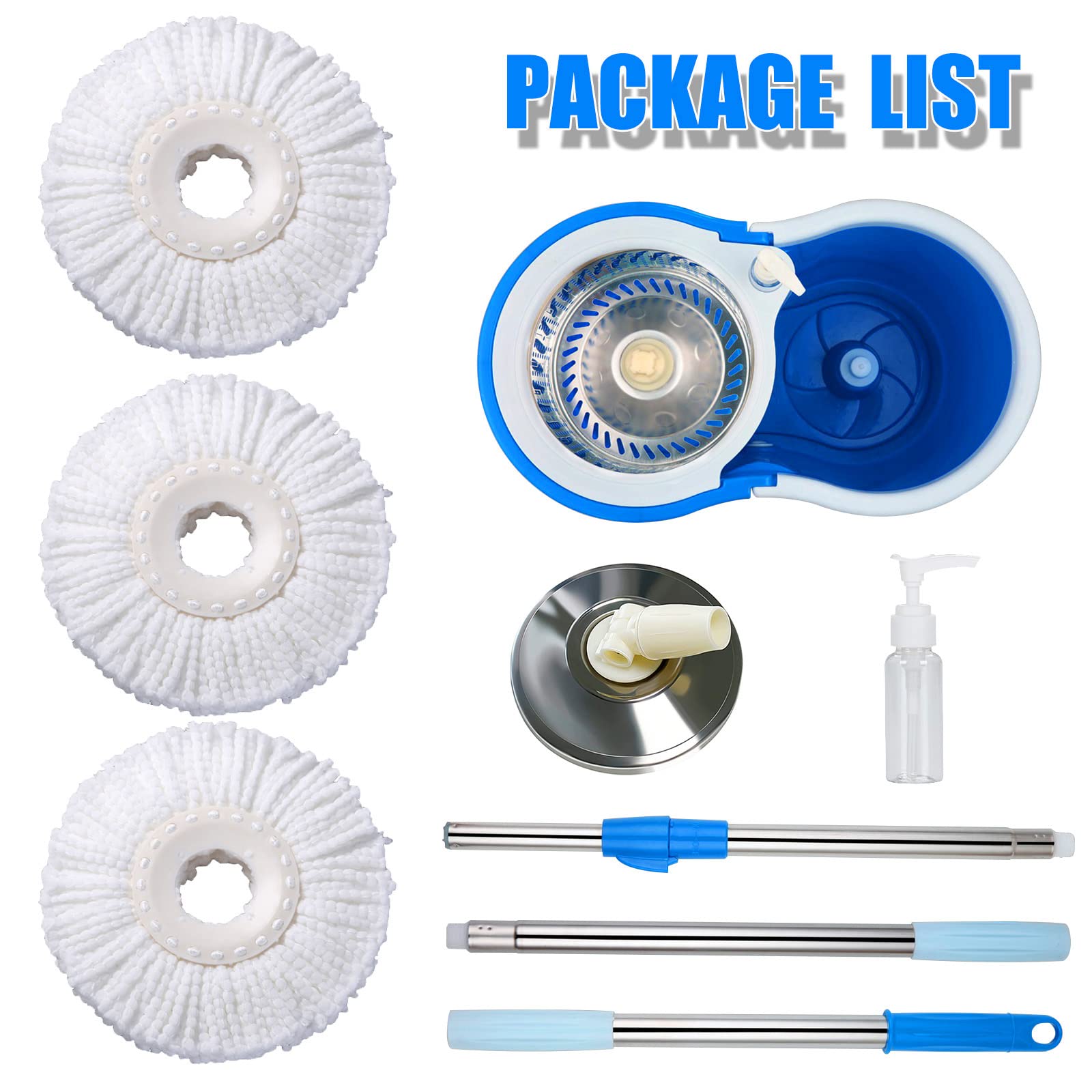 360 Spin Mop and Bucket System with Wringer - 3 Microfiber Mop Refill Heads & 61