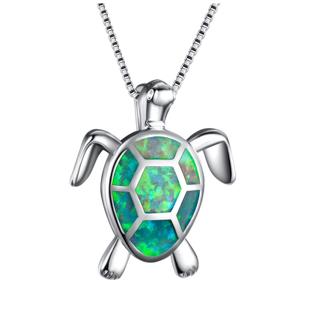 Elegant Silver Opal Pendant Necklace for Women - Fashion Jewelry with Turtle Charm, Perfect for Casual Wear & Sweater Outfits