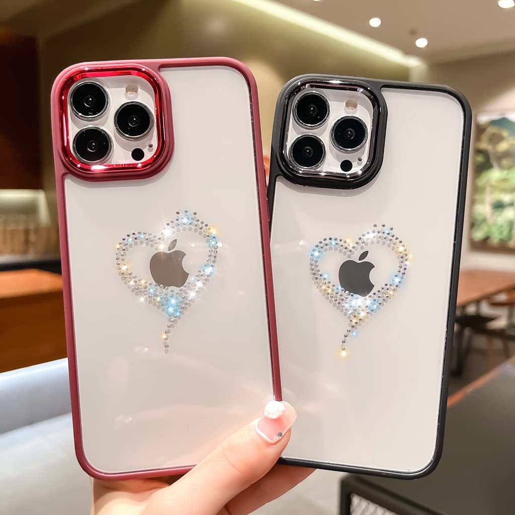 BANAILOA iPhone 14 Case for Women - Sparkling Rhinestone Glitter Phone Cover with Heart Design, Hard PC + Soft TPU Protective Case (Black) | Perfect Gift for Birthday, Valentine's Day & Everyday Use