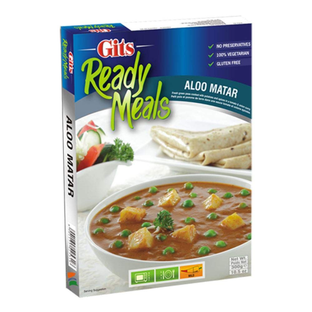 Gits Aloo Matar Curry - Authentic Indian Green Peas & Potato Dish in Tomato Onion Sauce - 300g | Perfect for Lunch, Dinner & Meal Prep | Vegan & Gluten-Free Ready-to-Eat Food