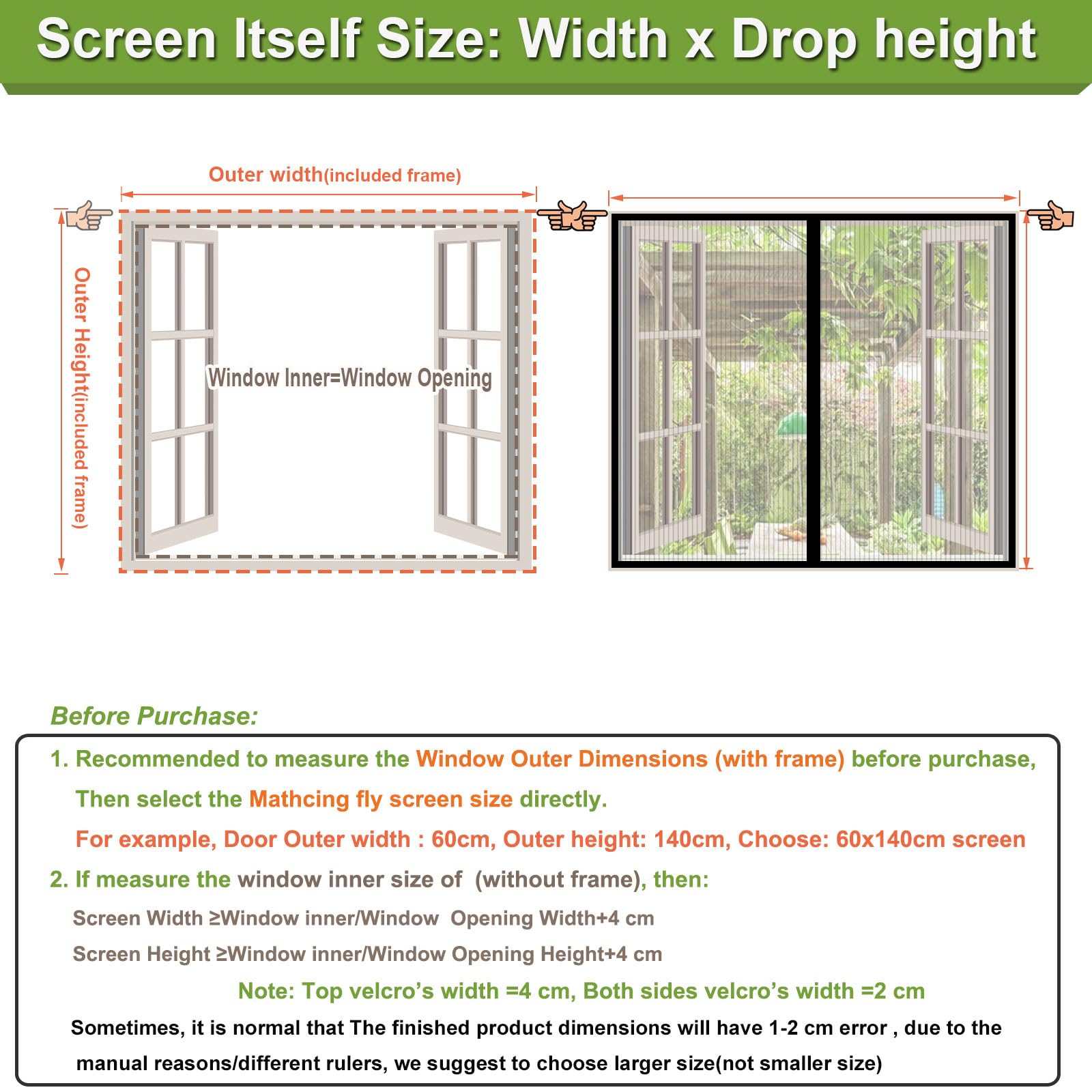 Magnetic Window Screen 72x62 Inch - Black Mosquito Net for Doors & Windows | Keep Bugs Out | Easy Installation